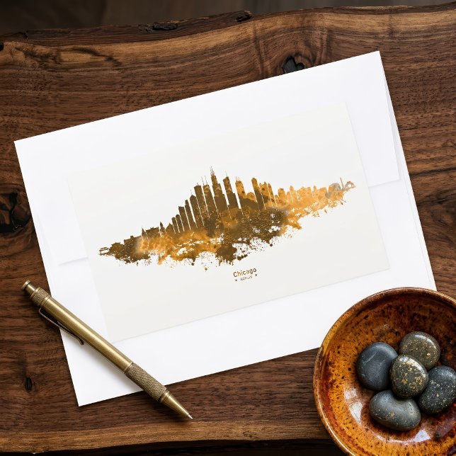 Chicago Skyline Watercolor Orange Cityscape Art Rectangular Sticker (Chicago Skyline Watercolor Orange Cityscape Art. Rectangular Sticker)
