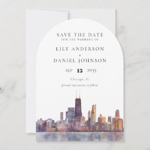 Chicago Skyline Watercolor Photo Wedding Arch Save The Date