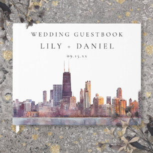 Chicago Skyline Watercolor Wedding Guest Book