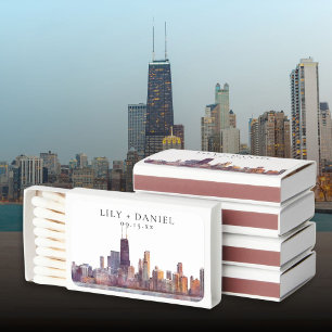 Chicago Skyline Watercolor Wedding Matchboxes