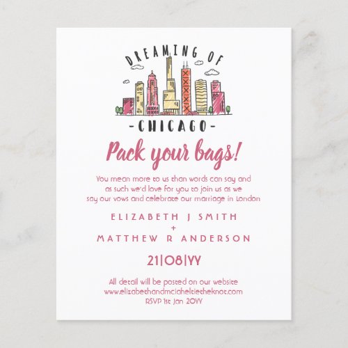 CHICAGO Skyline Wedding Invitation Handdrawn Budge