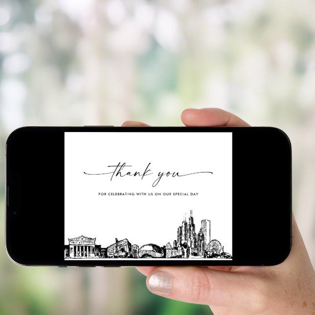 Chicago Skyline Wedding Photo Thank You Card (Front Digital)