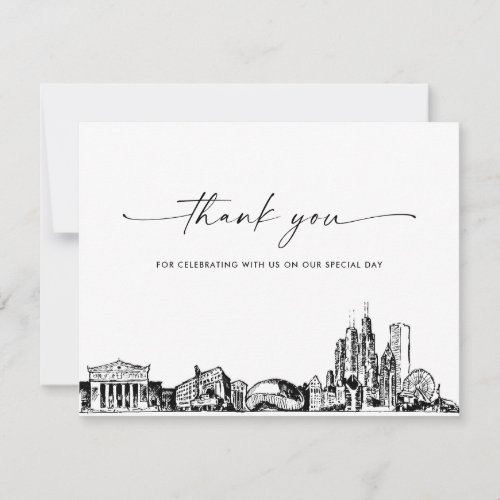 Chicago Skyline Wedding Photo Thank You Card