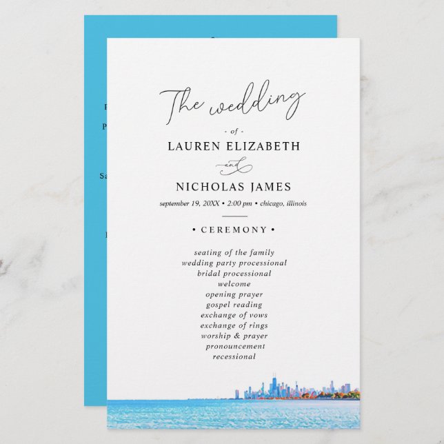 Chicago Skyline Wedding Program (Front/Back)