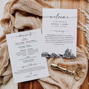 Chicago Skyline Wedding Program 5x7 Flat Card