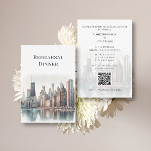 Chicago Skyline Wedding Rehearsal QR Code Enclosure Card