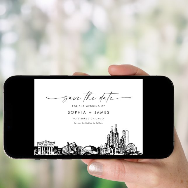 Chicago Skyline Wedding Save the Date Card (Front Digital)