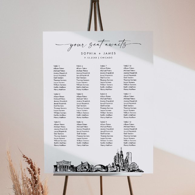Chicago Skyline Wedding Seating Chart 18x24 Foam Board (Creator Uploaded)