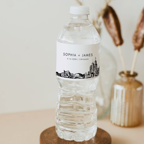Chicago Skyline Wedding Water Bottle Label