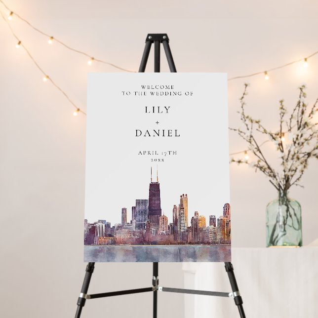 Chicago Skyline Wedding Welcome Sign (In Situ (Stand))