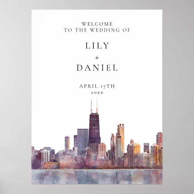 Chicago Skyline Wedding Welcome Sign (Front)