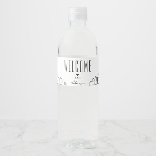 Chicago Skyline  Welcome Message Water Bottle Label