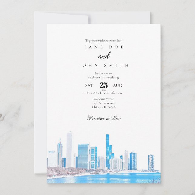 Chicago Skyline Winter Wedding Invitation (Front)