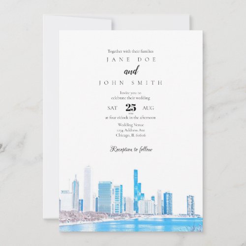 Chicago Skyline Winter Wedding Invitation