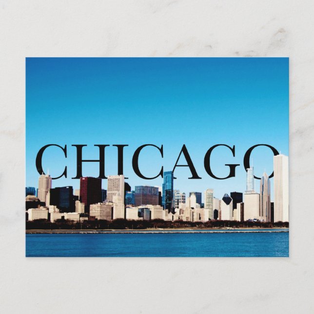Chicago Skyline with CHICAGO in the Sky Postcard (Front)