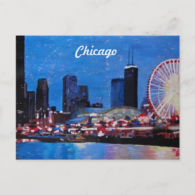 Chicago Skyline with Ferris Wheel Postcard (Front)