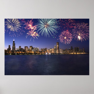 Chicago Skyline with Fireworks Print