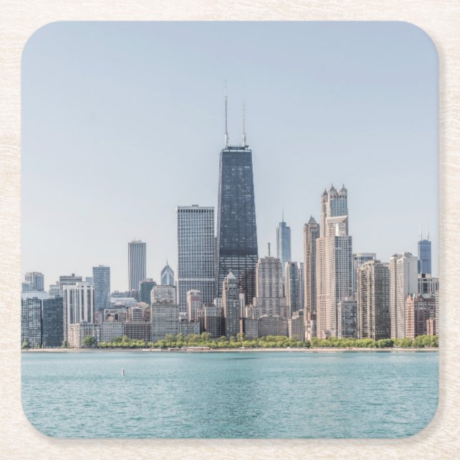 Chicago Skyline With Lake Michigan Square Paper Coaster (Front)