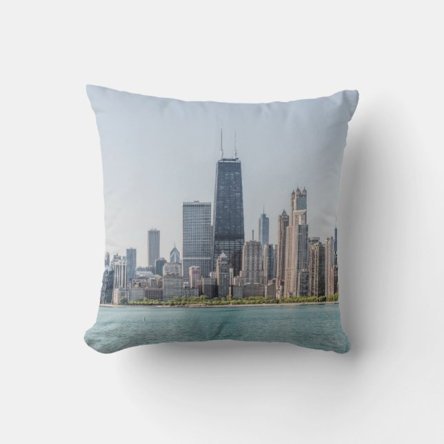 Chicago Skyline With Lake Michigan Throw Pillow (Front)