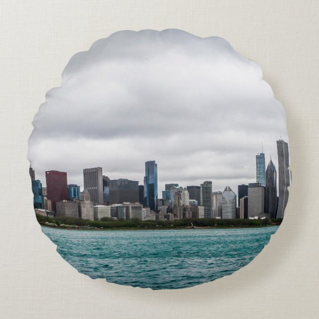 Chicago skylinechicago, skyline, aerial, architect round pillow (Front)