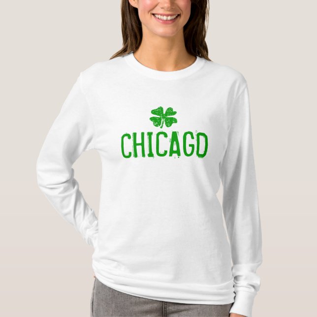 Chicago St Patricks Day shirt with grungy shamrock (Front)