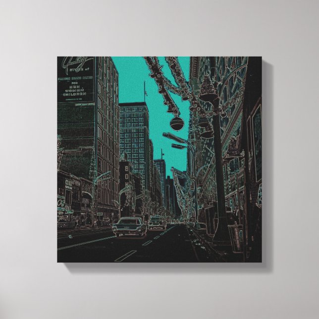 Chicago State Street @ Christmas 1967 Glowing Edge Canvas Print (Front)