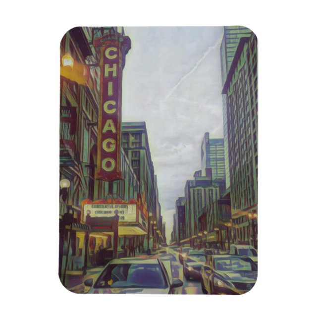 Chicago Streets, The Windy City Retro Art  Magnet (Vertical)