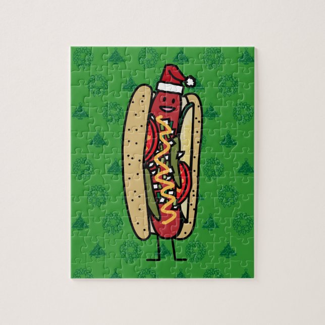 Chicago style hot dog Christmas Santa hat Jigsaw Puzzle (Vertical)