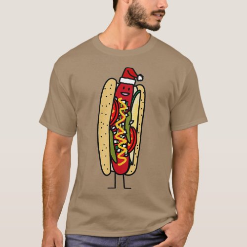 Chicago style hot dog Christmas Santa hat poppy T_Shirt