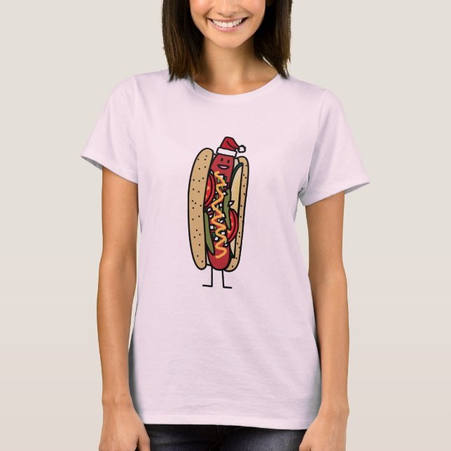 Chicago style hot dog Christmas Santa hat T-Shirt (Front)