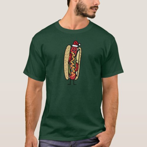 Chicago style hot dog Christmas Santa hat T_Shirt
