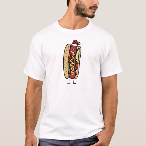 Chicago style hot dog Christmas Santa hat T_Shirt