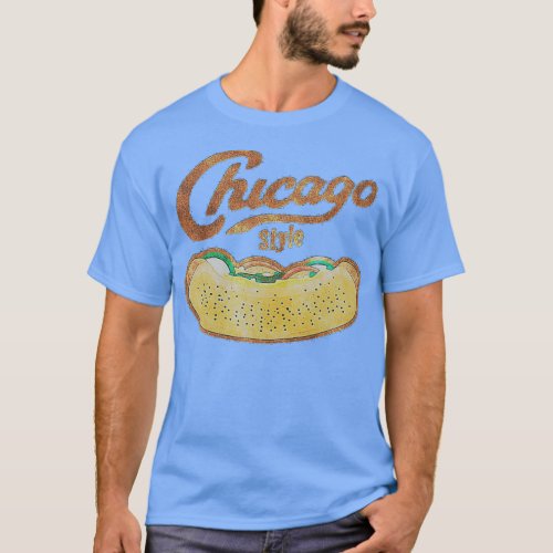 Chicago Style Hot Dog Distressed T_Shirt