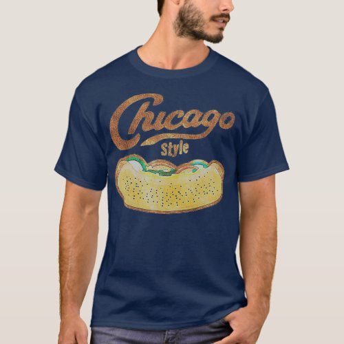 Chicago Style Hot Dog Distressed T_Shirt