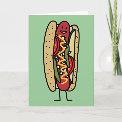 Chicago Style Hot Dog hot red poppy bun mustard Thank You Card