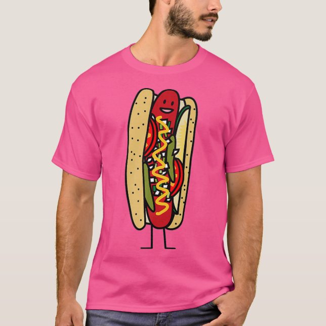 Chicago Style Hot Dog poppy seed bun red hot T-Shirt (Front)
