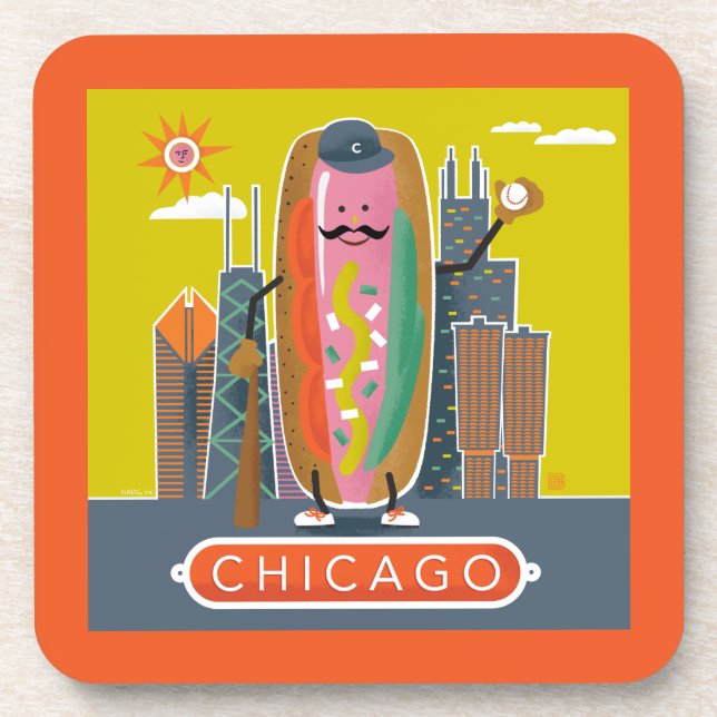 Chicago-Style Hotdog Beverage Coaster (Front)