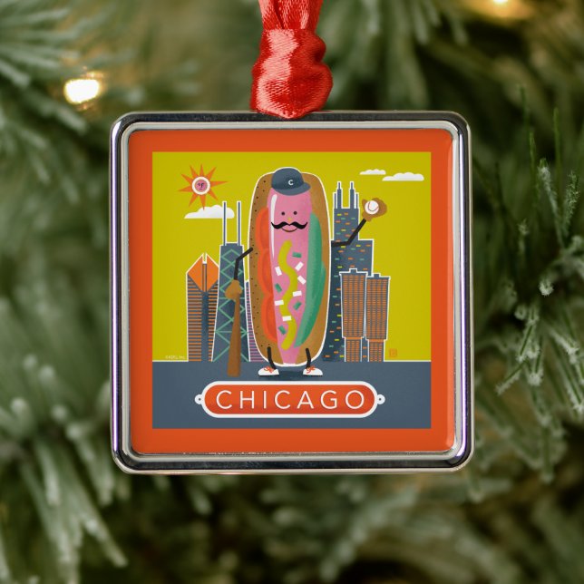 Chicago-Style Hotdog Metal Ornament (Tree)