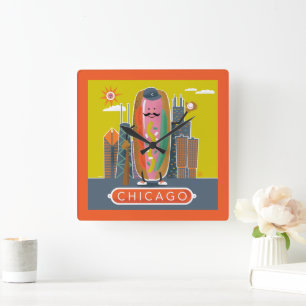 Chicago-Style Hotdog Square Wall Clock