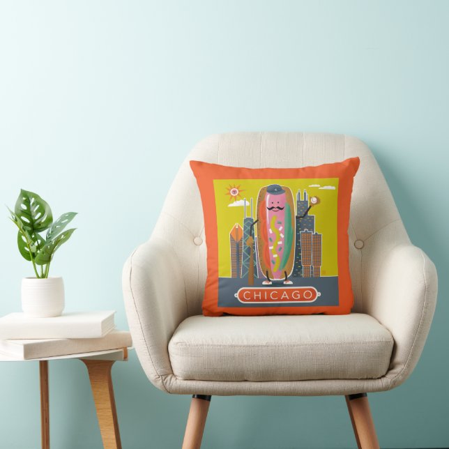 Chicago-Style Hotdog Throw Pillow (Chair)