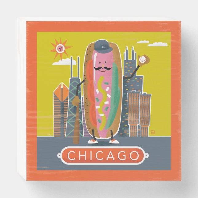 Chicago-Style Hotdog Wooden Box Sign (Front Horizontal)