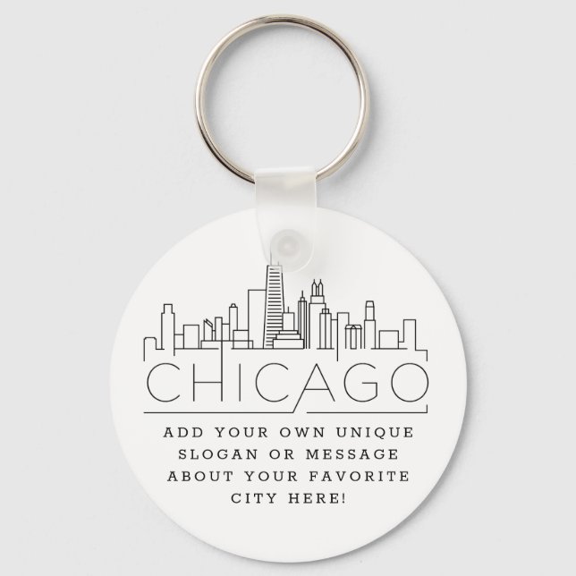 Chicago Stylized Skyline | Custom Slogan Keychain (Front)