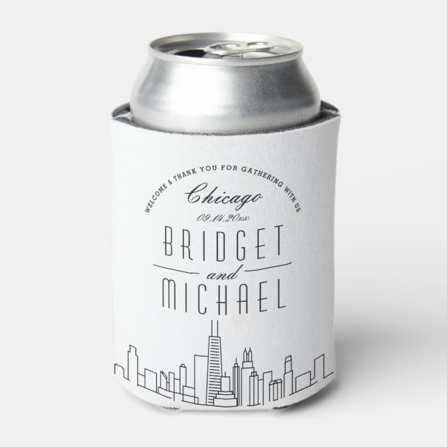 Chicago Stylized Skyline | Wedding Can Cooler (Can Front)
