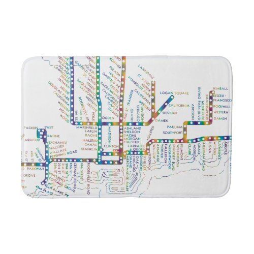 Chicago Subway Map w Train stops COLOR TIE DYE Bath Mat