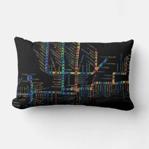 Chicago Subway Map w Train stops COLOR TIE DYE Lumbar Pillow