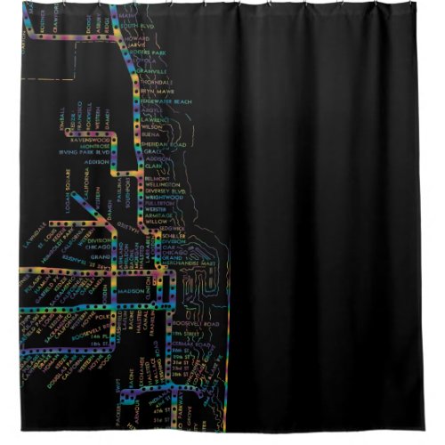Chicago Subway Map w Train stops COLOR TIE DYE Shower Curtain