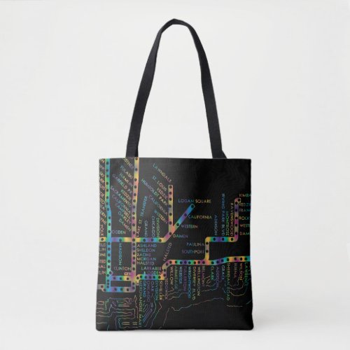 Chicago Subway Map w Train stops COLOR TIE DYE Tote Bag