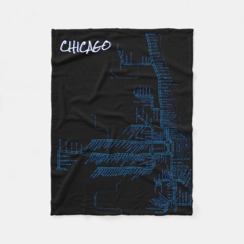Chicago Subway Map w Train stops colorful BLUE Fleece Blanket