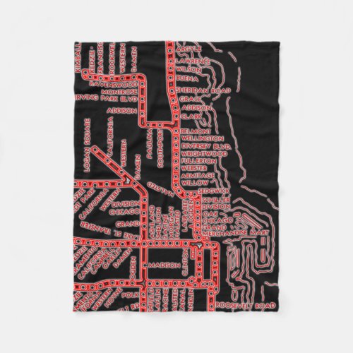 Chicago Subway Map w Train stops colorful red Fleece Blanket