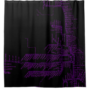 Chicago Subway Map w/ Train stops NEON PURPLE Shower Curtain